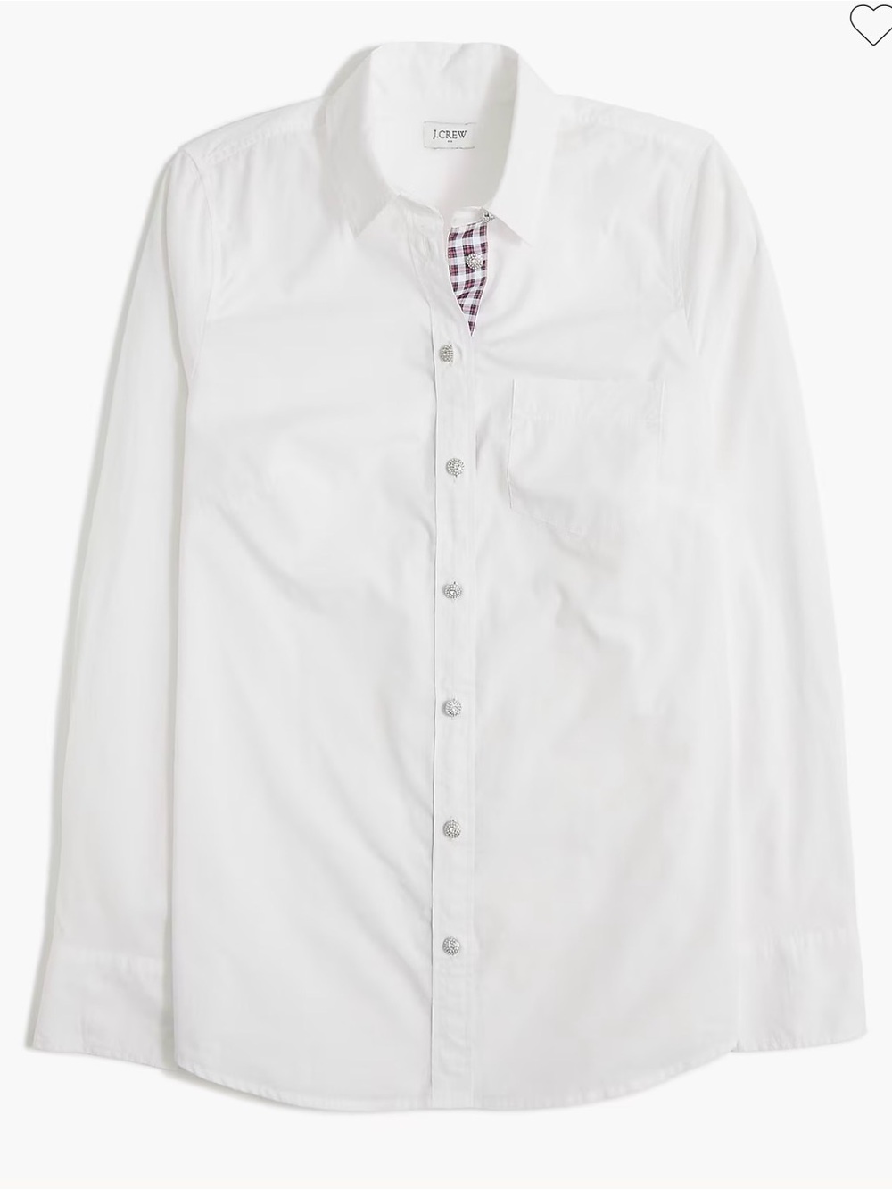 EUC J. Crew Tartan Placket White Long-Sleeve Button-Up Shirt Rhinestone Buttons